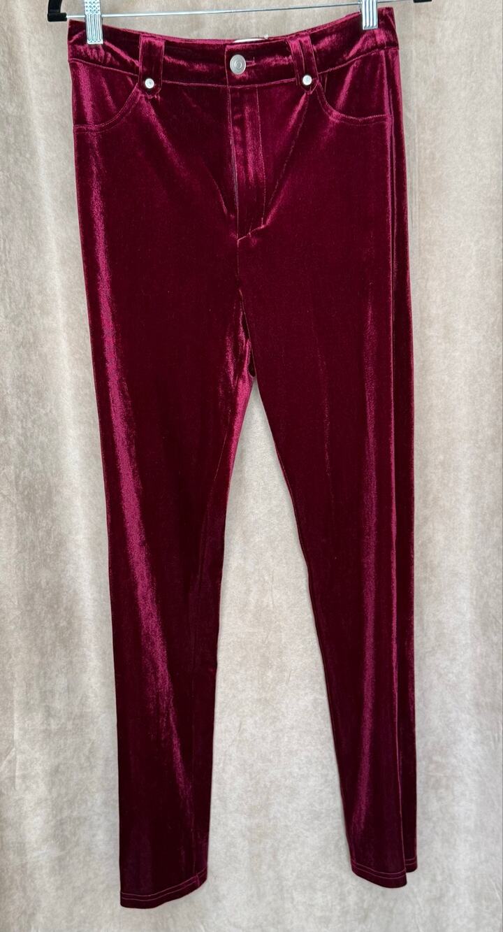 Unique Vintage Burgundy High Waist Velvet Skinny Pants M 6 8 NWOT